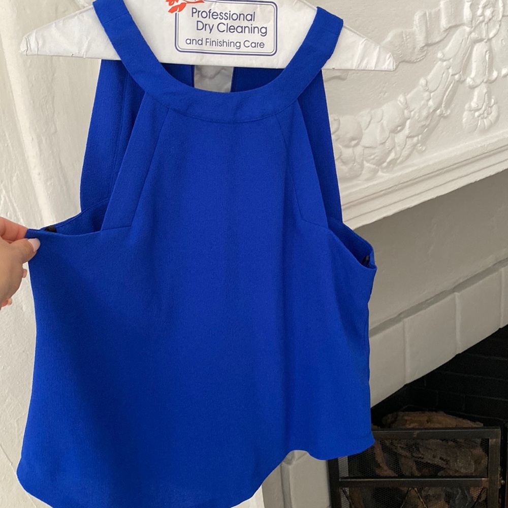 Cobalt blue sleeveless top ; zip up back